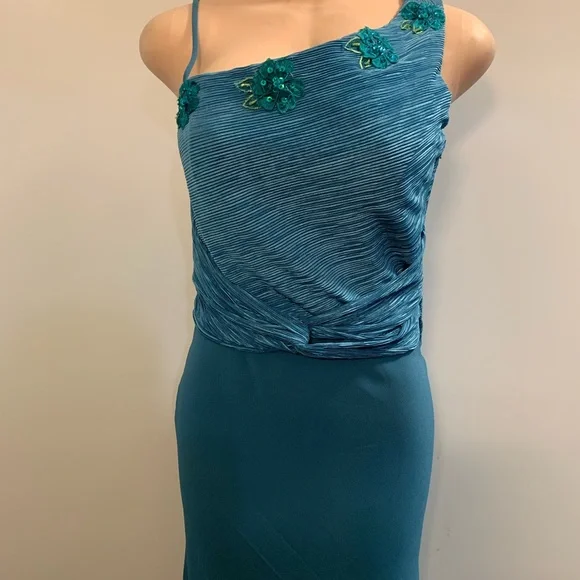 Women junior green blue sleeveless bodycon maxi dress size (M) zipper on the sid - Picture 4 of 9